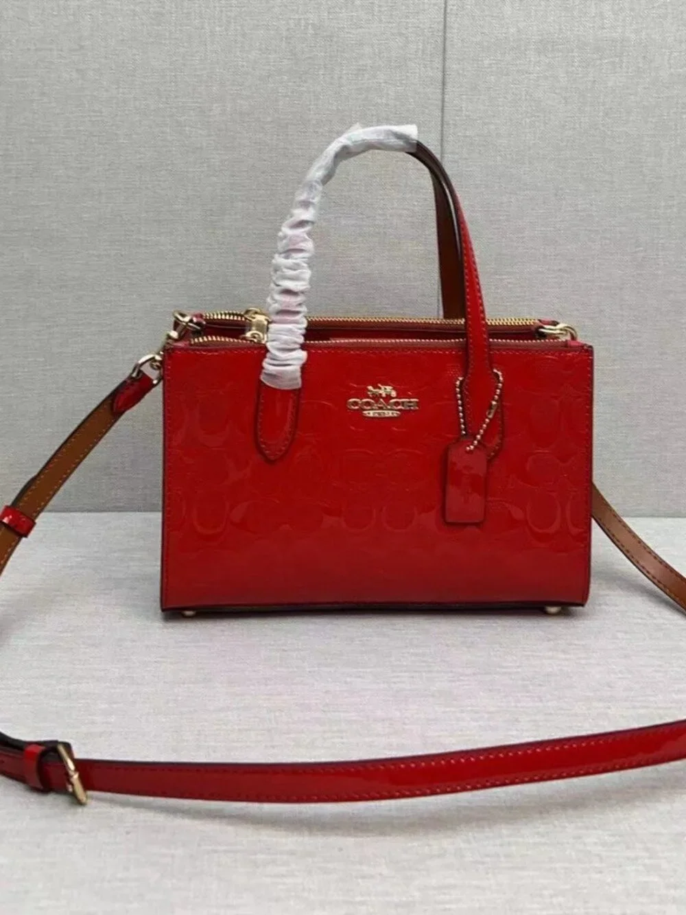 NWT Coach Nina Small Tote Bag In Signature Leather in Red - Picture 5 of 9